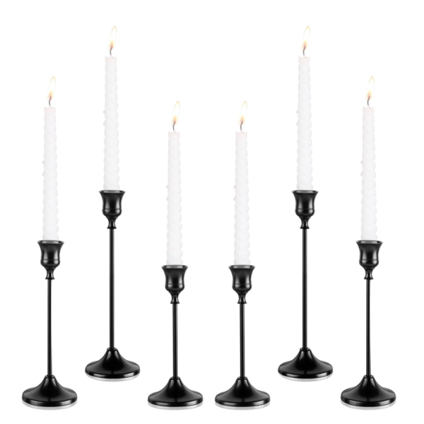 6-Piece Set Metal Taper Candle Holders, Black Candle Holders, for Weddings, Mantels, Housewarming Gifts