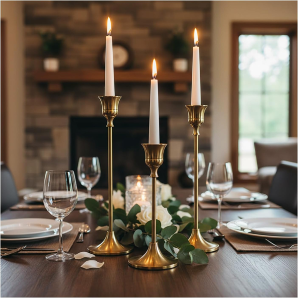 Modern Minimalist Brass Gold Metal Candle Holders, for Dining Table Centerpieces, Weddings, Home Decor