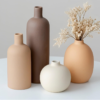 Modern Ceramic Vase, Neutral Colors, Home Shelf Decor Vase, Set of 4