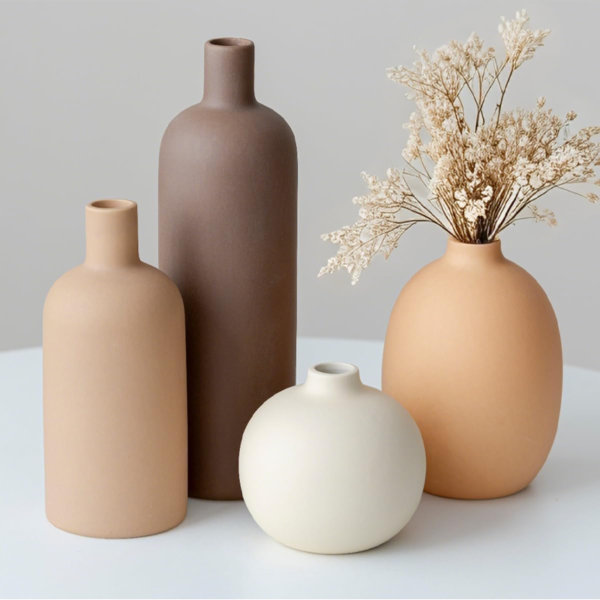 Modern Ceramic Vase, Neutral Colors, Home Shelf Decor Vase, Set of 4