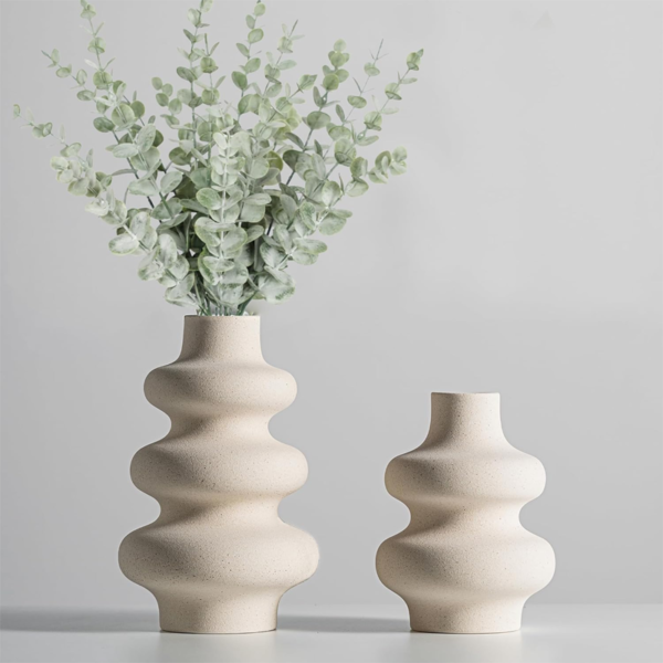 Ceramic Vase, Modern Home Decor, Off-White Round Vase, Bohemian Style Home Decor